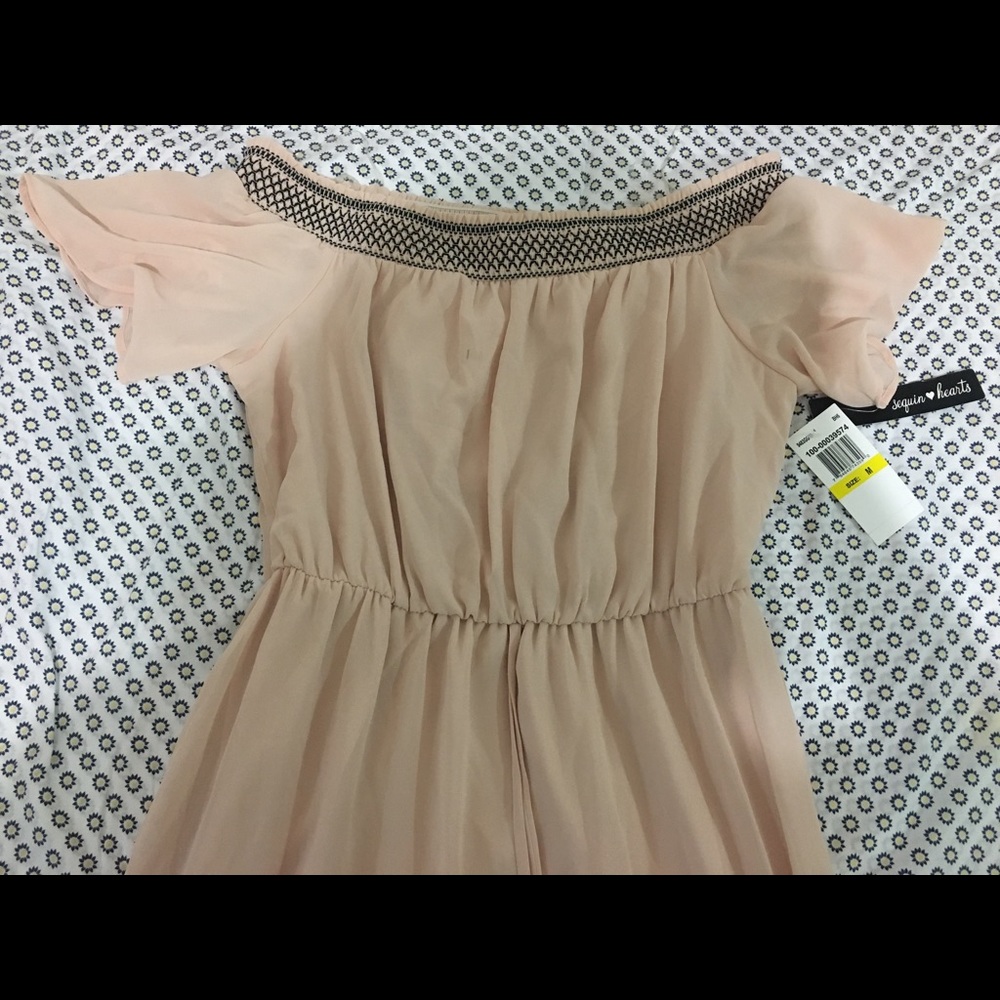 Blush pink off shoulder midi dress, never worn